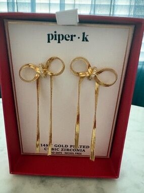 Piper K 14K Gold Plated Cubic Zirconia bow earrings